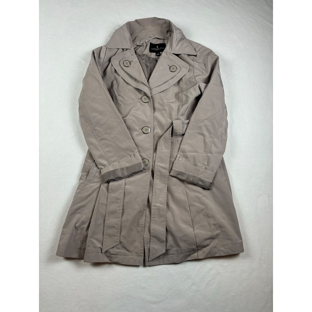 London Fog Womens‎ Taupe Double Breasted Trench Coat Belted Rain Jacket Size S